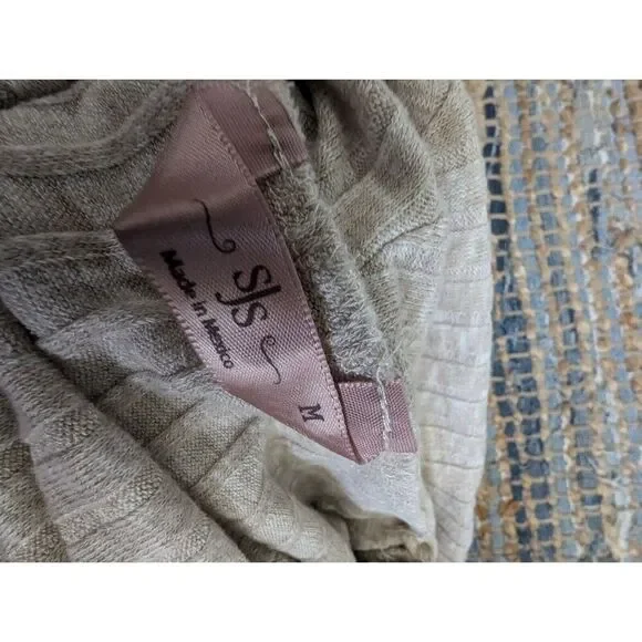 Cowl Neck M Sleeveless Beige Ribbed Knit Tank Top Pullover Stretch Quiet Luxury - Picture 4 of 7